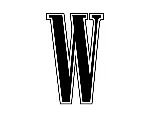 - The official logo for W Magazine, featuring a large, bold capital letter "W" in a black serif font. The letter is outlined with a thin white space and a fine black border, creating a sophisticated and iconic brand mark against a plain white background.