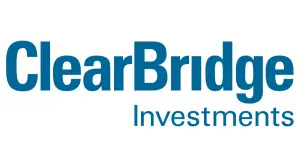 - The official logo for ClearBridge Investments. The word "ClearBridge" is written in a large, bold, teal-blue sans-serif font, while "Investments" appears underneath in a smaller, thinner weight of the same teal-blue font. The entire logo is set against a clean white background.
