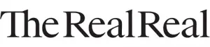 - The official logo for The RealReal, featuring the name "TheRealReal" written in a classic black serif font against a plain white background. The letters are closely spaced, creating a sophisticated and clean brand identity for the luxury resale platform.